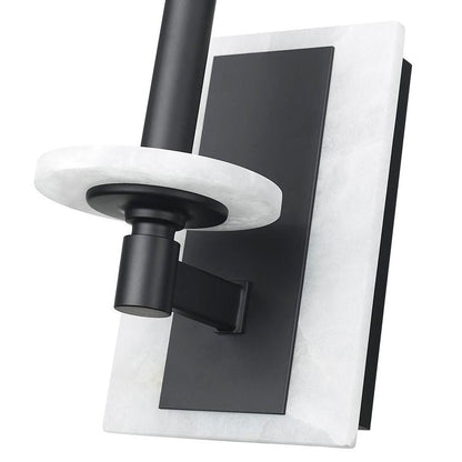 Z-Lite Kaden 1-Light Candelabra Bulb Base Matte Black Steel Frame Stone Alabaster Shade Wall Sconce