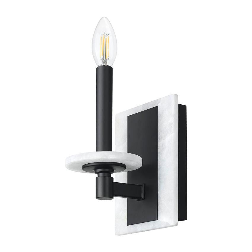 Z-Lite Kaden 1-Light Candelabra Bulb Base Matte Black Steel Frame Stone Alabaster Shade Wall Sconce