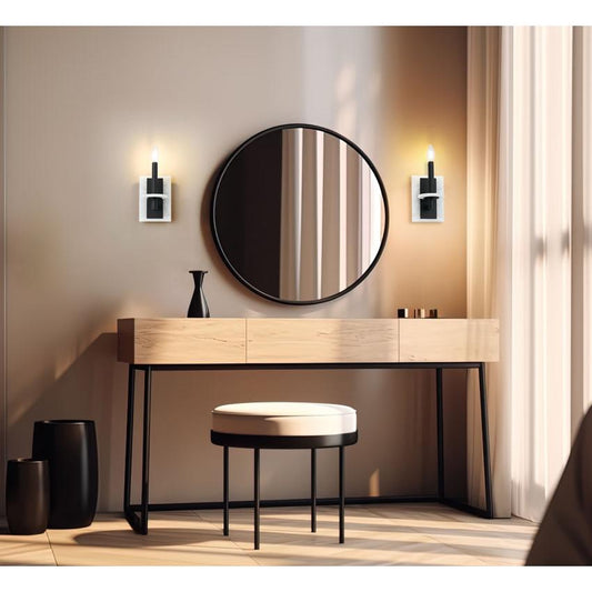 Z-Lite Kaden 1-Light Candelabra Bulb Base Matte Black Steel Frame Stone Alabaster Shade Wall Sconce