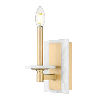Z-Lite Kaden 1-Light Candelabra Bulb Base Modern Gold Steel Frame Stone Alabaster Shade Wall Sconce