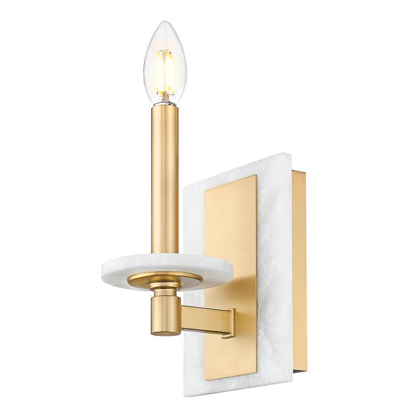 Z-Lite Kaden 1-Light Candelabra Bulb Base Modern Gold Steel Frame Stone Alabaster Shade Wall Sconce
