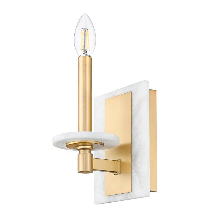 Z-Lite Kaden 1-Light Candelabra Bulb Base Modern Gold Steel Frame Stone Alabaster Shade Wall Sconce