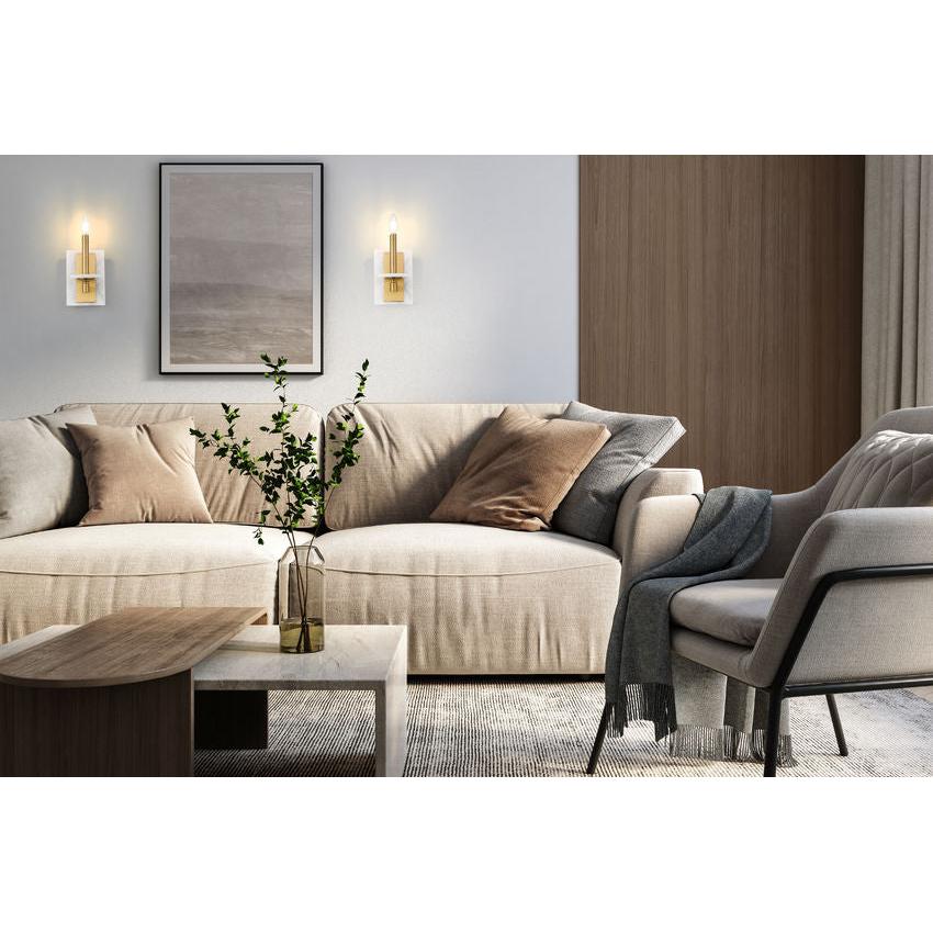 Z-Lite Kaden 1-Light Candelabra Bulb Base Modern Gold Steel Frame Stone Alabaster Shade Wall Sconce