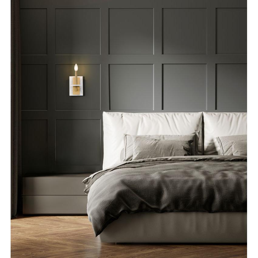 Z-Lite Kaden 1-Light Candelabra Bulb Base Modern Gold Steel Frame Stone Alabaster Shade Wall Sconce