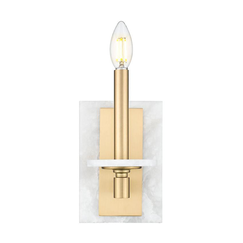 Z-Lite Kaden 1-Light Candelabra Bulb Base Modern Gold Steel Frame Stone Alabaster Shade Wall Sconce