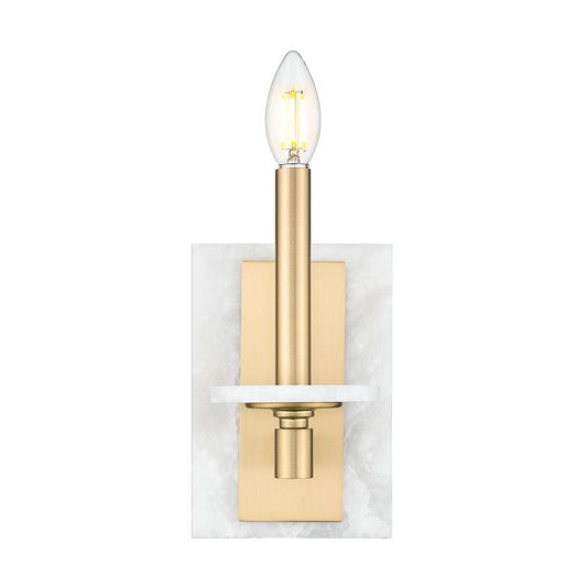 Z-Lite Kaden 1-Light Candelabra Bulb Base Modern Gold Steel Frame Stone Alabaster Shade Wall Sconce