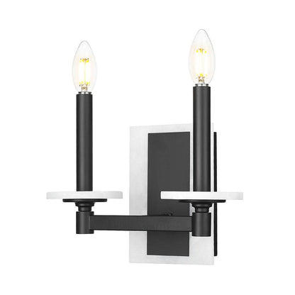 Z-Lite Kaden 2-Light Candelabra Bulb Base Matte Black Steel Frame Stone Alabaster Shade Wall Sconce