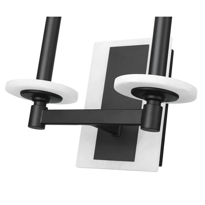 Z-Lite Kaden 2-Light Candelabra Bulb Base Matte Black Steel Frame Stone Alabaster Shade Wall Sconce