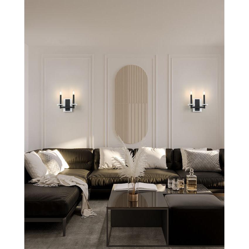 Z-Lite Kaden 2-Light Candelabra Bulb Base Matte Black Steel Frame Stone Alabaster Shade Wall Sconce