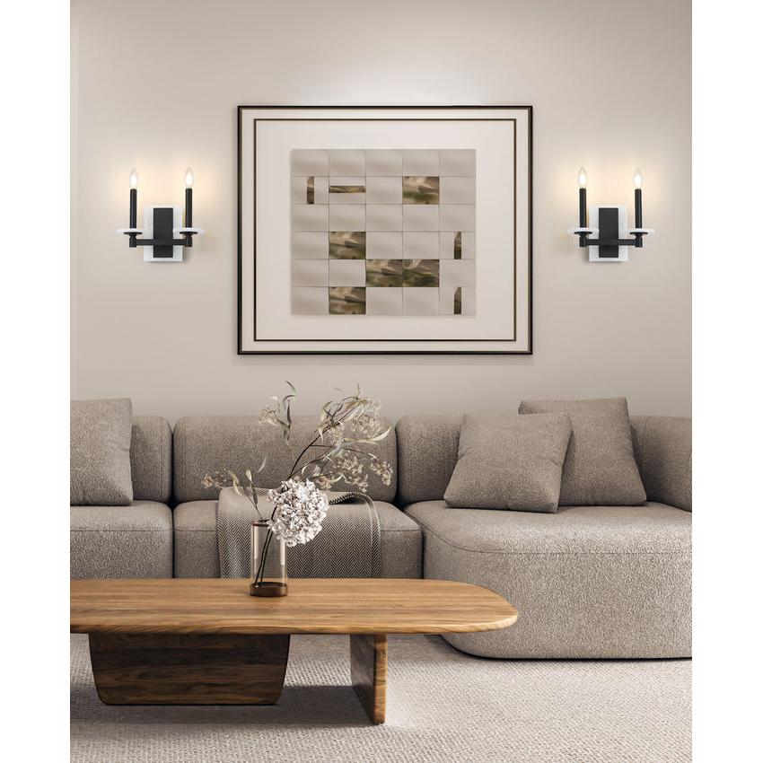 Z-Lite Kaden 2-Light Candelabra Bulb Base Matte Black Steel Frame Stone Alabaster Shade Wall Sconce