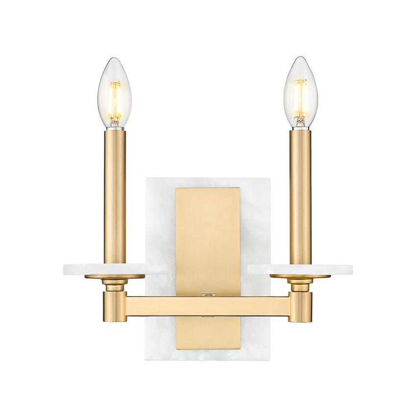 Z-Lite Kaden 2-Light Candelabra Bulb Base Modern Gold Steel Frame Stone Alabaster Shade Wall Sconce