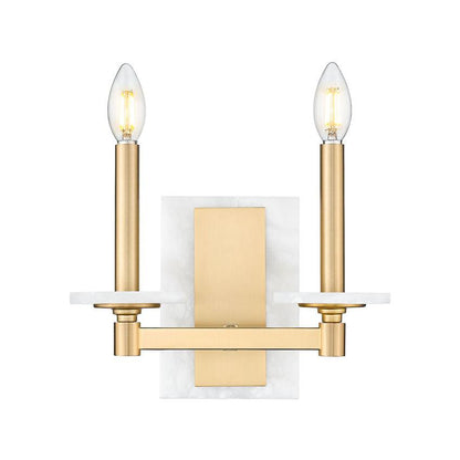 Z-Lite Kaden 2-Light Candelabra Bulb Base Modern Gold Steel Frame Stone Alabaster Shade Wall Sconce