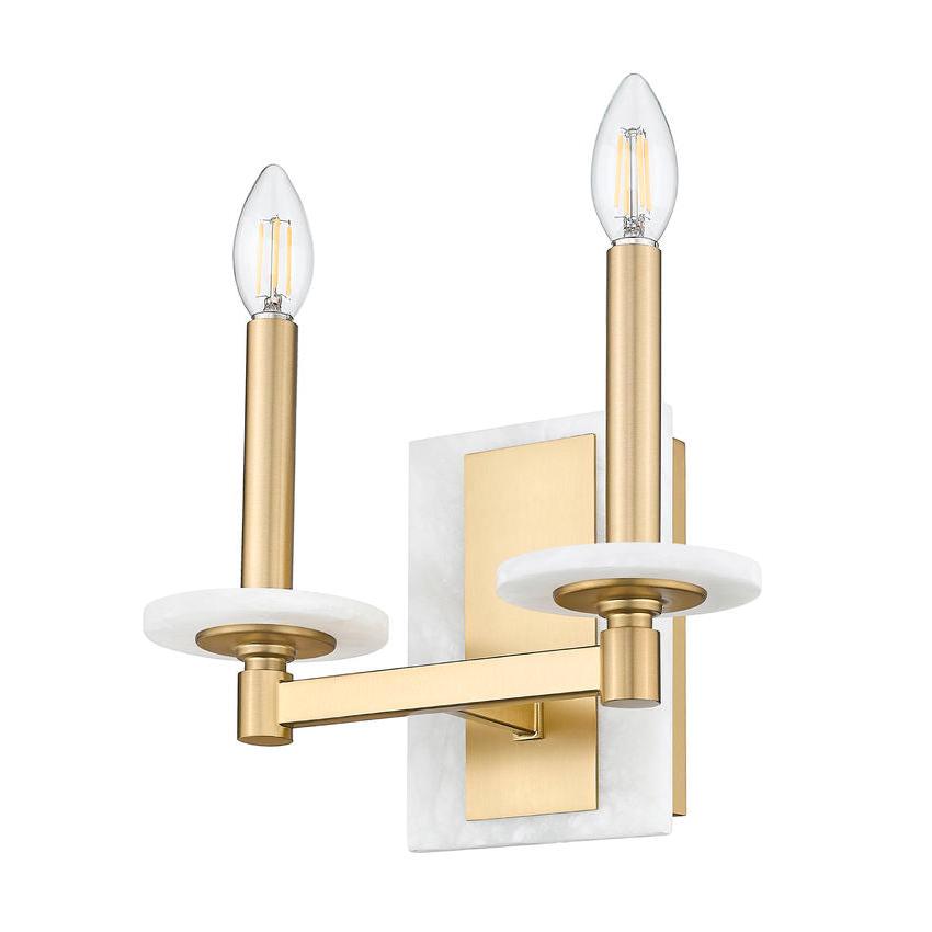 Z-Lite Kaden 2-Light Candelabra Bulb Base Modern Gold Steel Frame Stone Alabaster Shade Wall Sconce