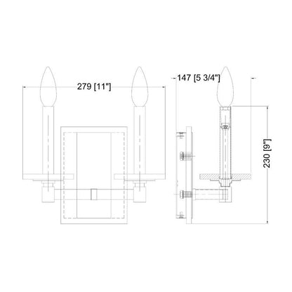 Z-Lite Kaden 2-Light Candelabra Bulb Base Matte Black Steel Frame Stone Alabaster Shade Wall Sconce