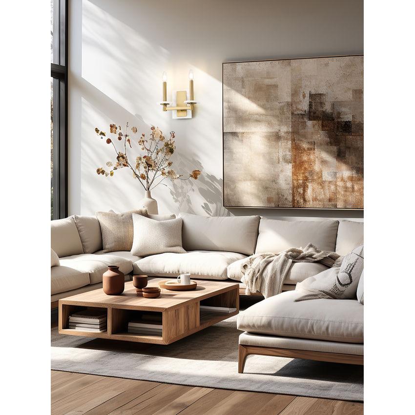 Z-Lite Kaden 2-Light Candelabra Bulb Base Modern Gold Steel Frame Stone Alabaster Shade Wall Sconce