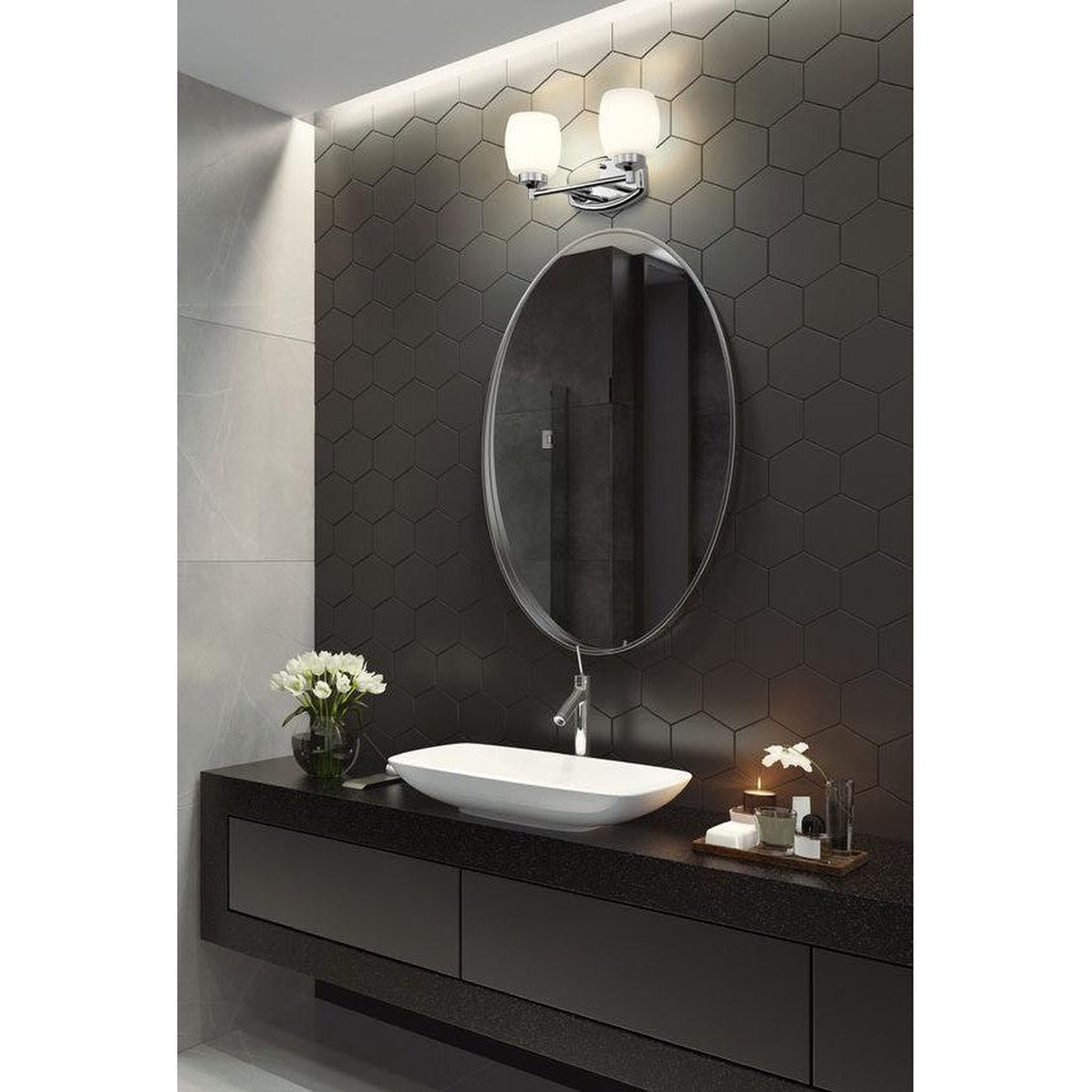 Z-Lite Kendrick 15" 2-Light Chrome Steel Vanity Light With Matte Opal Glass Shade