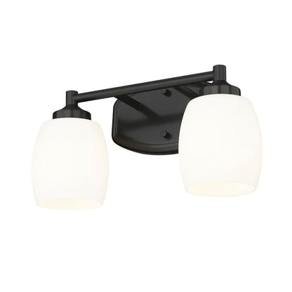 Z-Lite Kendrick 15" 2-Light Matte Black Steel Vanity Light With Matte Opal Glass Shade