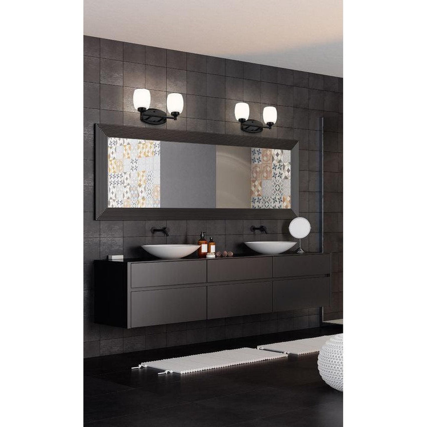 Z-Lite Kendrick 15" 2-Light Matte Black Steel Vanity Light With Matte Opal Glass Shade