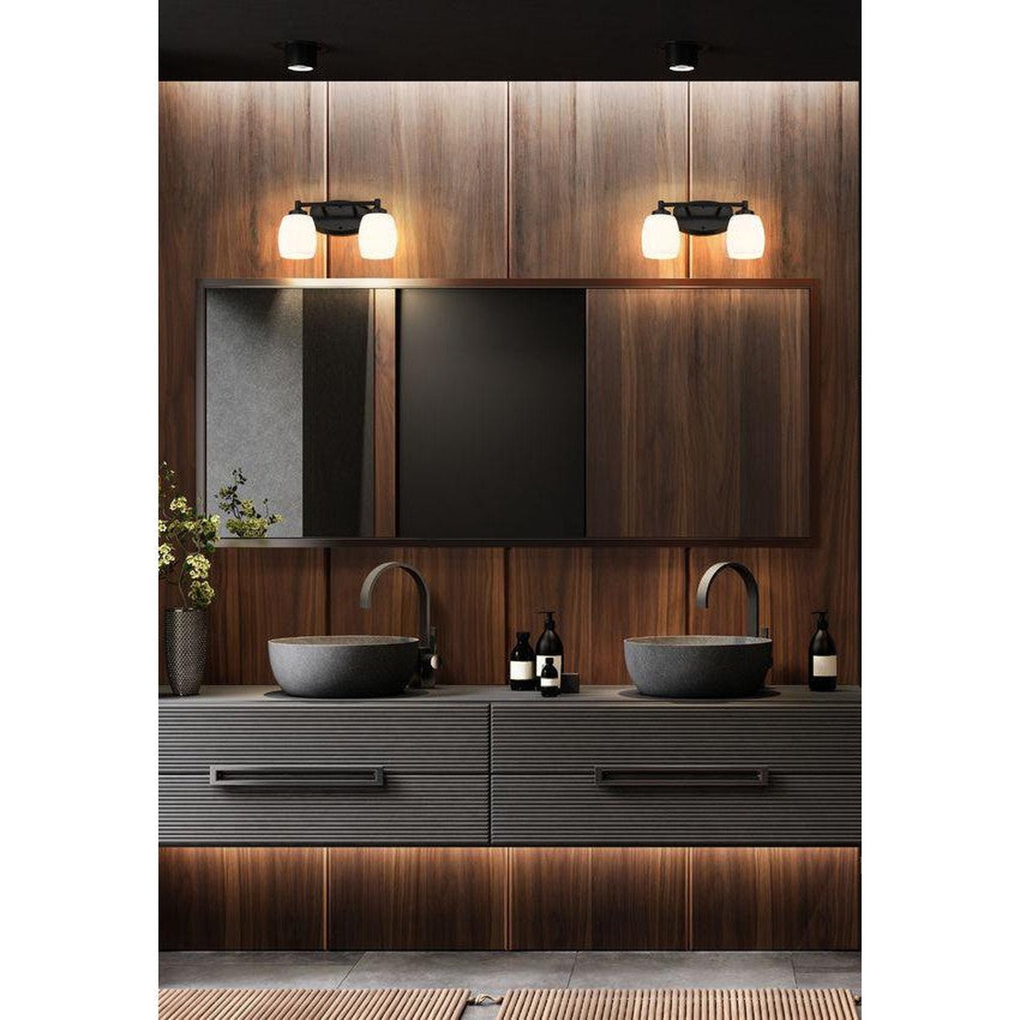 Z-Lite Kendrick 15" 2-Light Matte Black Steel Vanity Light With Matte Opal Glass Shade