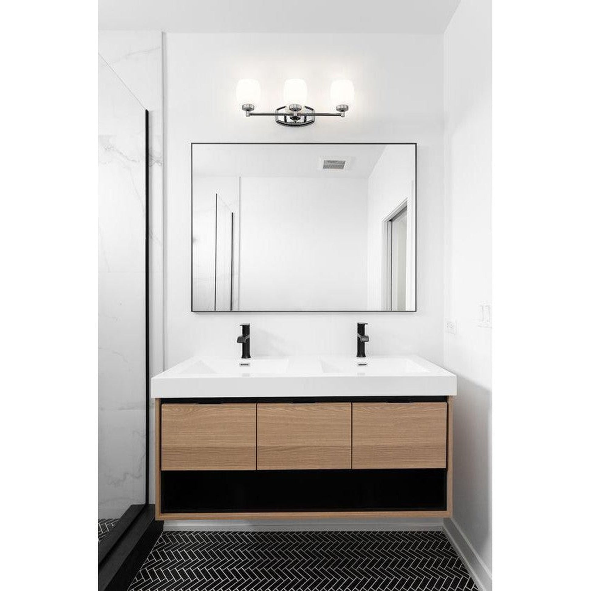 Z-Lite Kendrick 23" 3-Light Chrome Steel Vanity Light With Matte Opal Glass Shade