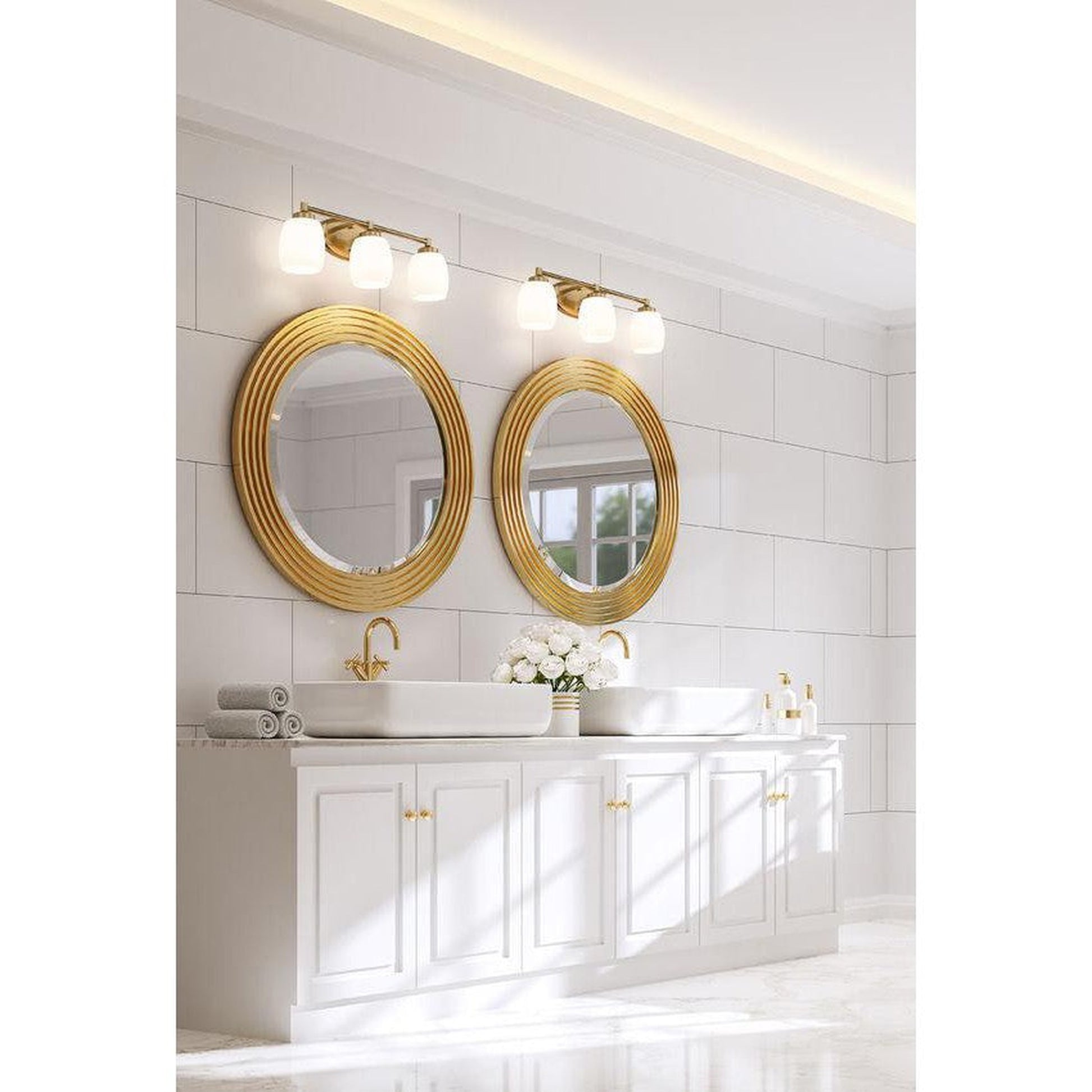 Z-Lite Kendrick 23" 3-Light Luxe Gold Steel Vanity Light With Matte Opal Glass Shade