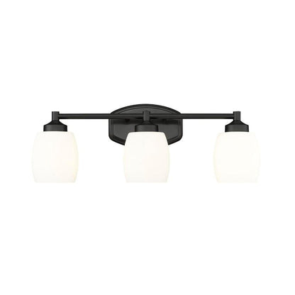 Z-Lite Kendrick 23" 3-Light Matte Black Steel Vanity Light With Matte Opal Glass Shade