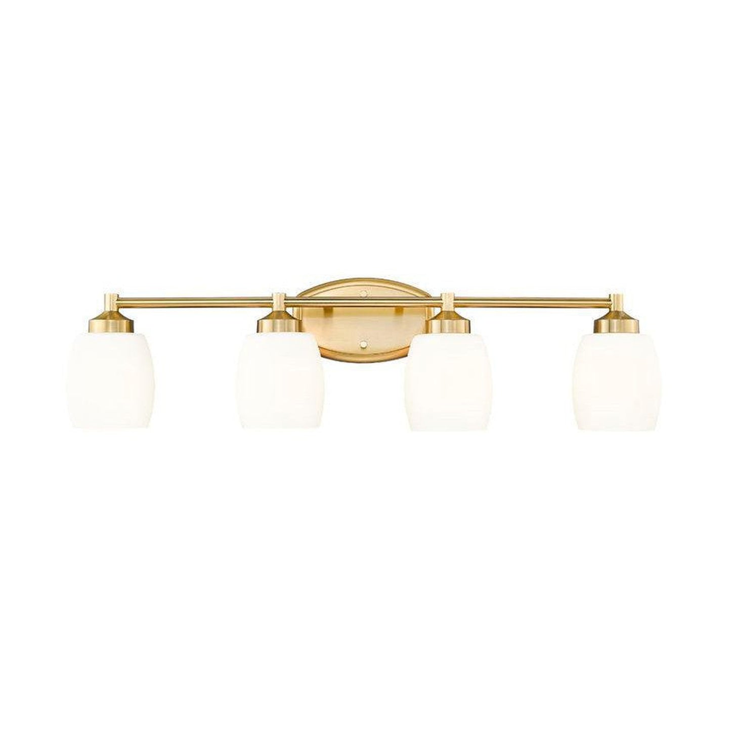 Z-Lite Kendrick 31" 4-Light Luxe Gold Steel Vanity Light With Matte Opal Glass Shade