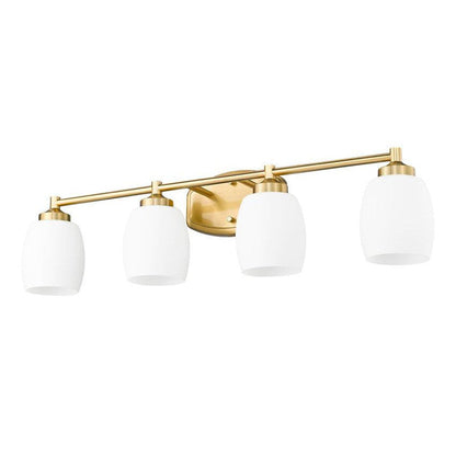 Z-Lite Kendrick 31" 4-Light Luxe Gold Steel Vanity Light With Matte Opal Glass Shade