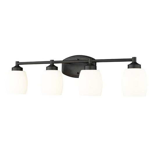 Z-Lite Kendrick 31" 4-Light Matte Black Steel Vanity Light With Matte Opal Glass Shade