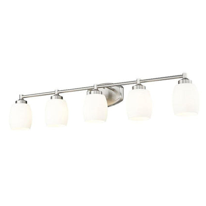 Z-Lite Kendrick 39" 5-Light Brushed Nickel Steel Vanity Light With Matte Opal Glass Shade