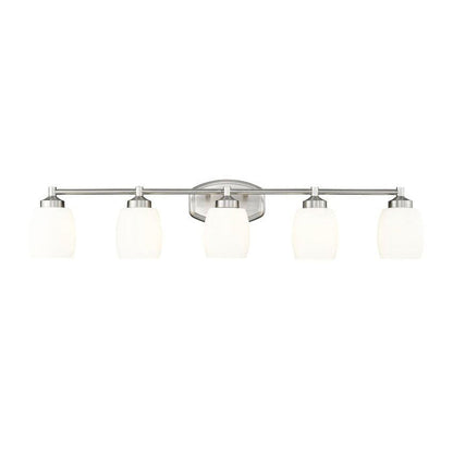 Z-Lite Kendrick 39" 5-Light Brushed Nickel Steel Vanity Light With Matte Opal Glass Shade