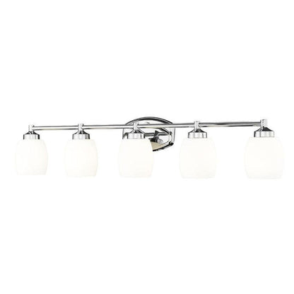 Z-Lite Kendrick 39" 5-Light Chrome Steel Vanity Light With Matte Opal Glass Shade