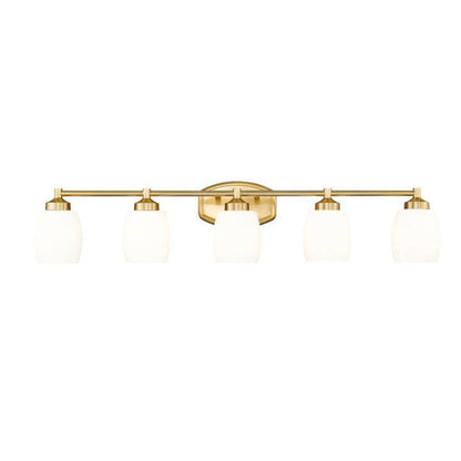 Z-Lite Kendrick 39" 5-Light Luxe Gold Steel Vanity Light With Matte Opal Glass Shade