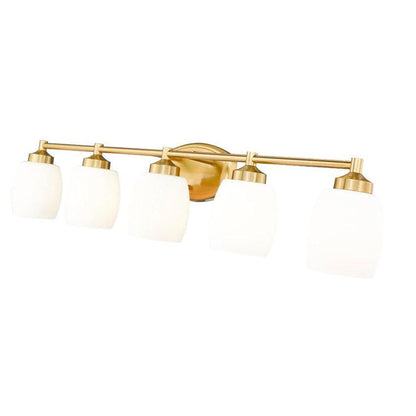 Z-Lite Kendrick 39" 5-Light Luxe Gold Steel Vanity Light With Matte Opal Glass Shade