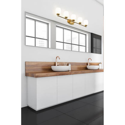 Z-Lite Kendrick 39" 5-Light Luxe Gold Steel Vanity Light With Matte Opal Glass Shade