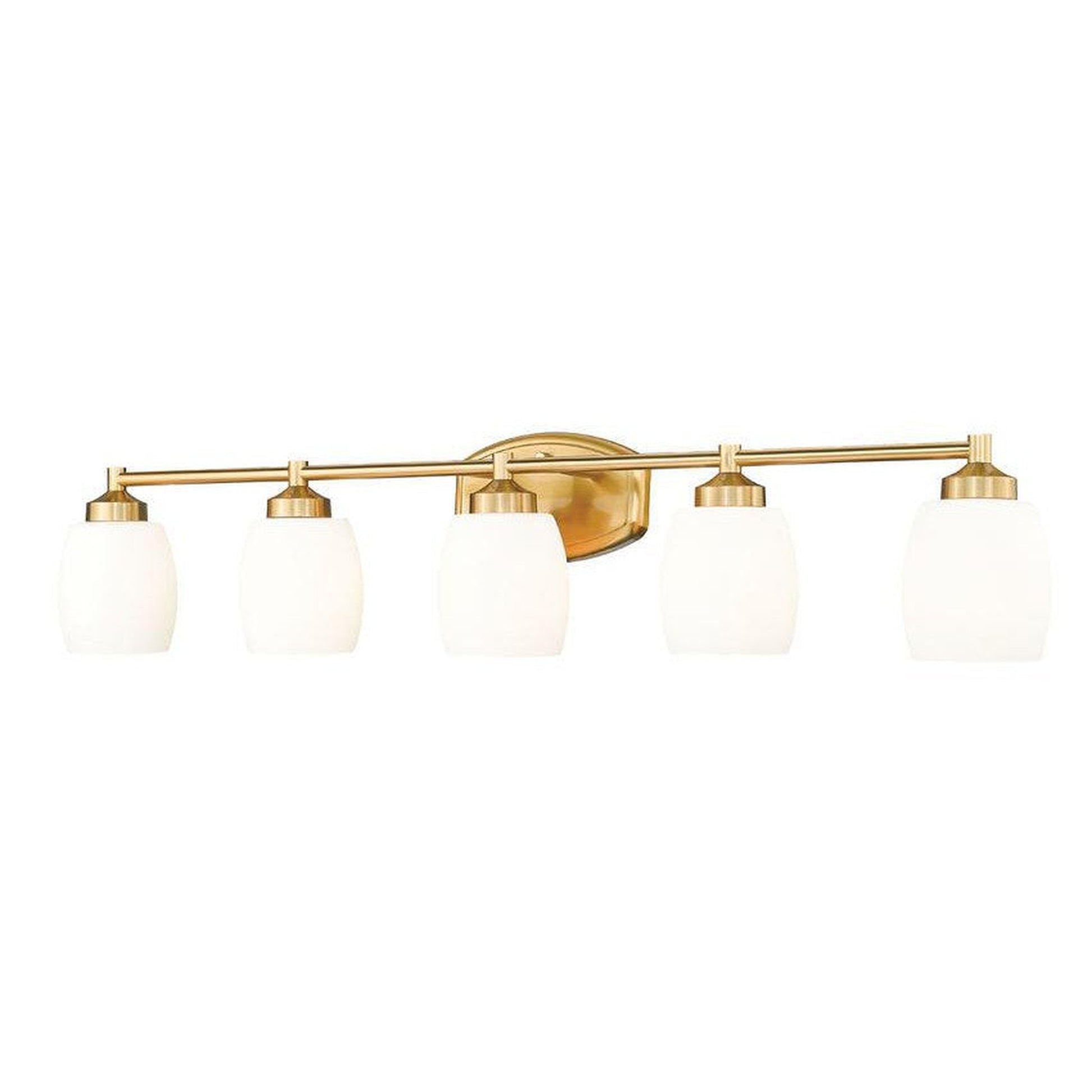 Z-Lite Kendrick 39" 5-Light Luxe Gold Steel Vanity Light With Matte Opal Glass Shade