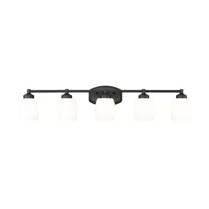 Z-Lite Kendrick 39" 5-Light Matte Black Steel Vanity Light With Matte Opal Glass Shade