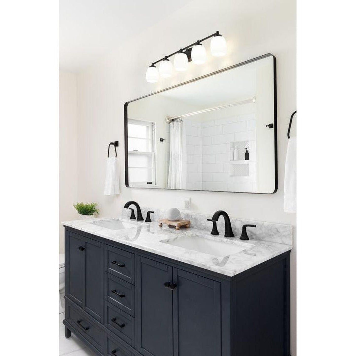 Z-Lite Kendrick 39" 5-Light Matte Black Steel Vanity Light With Matte Opal Glass Shade