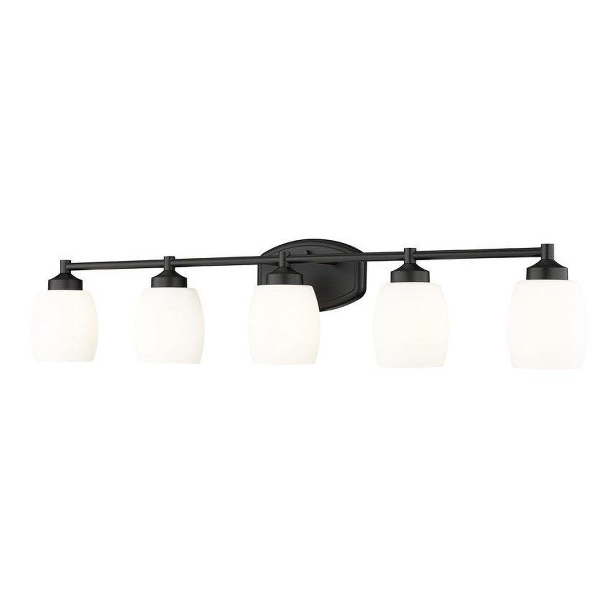 Z-Lite Kendrick 39" 5-Light Matte Black Steel Vanity Light With Matte Opal Glass Shade