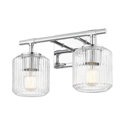 Z-Lite Landon 14" 2-Light Chrome Clear Ribbed Glass Shade Vanity Light