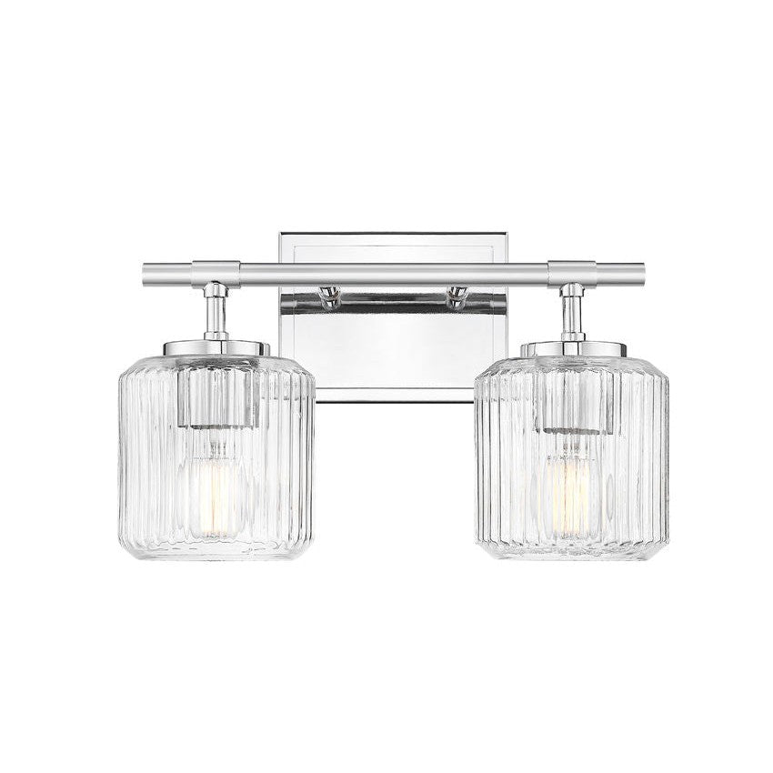 Z-Lite Landon 14" 2-Light Chrome Clear Ribbed Glass Shade Vanity Light