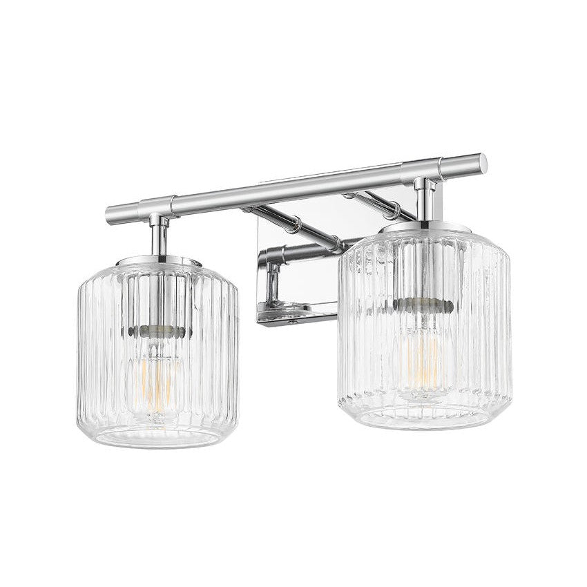 Z-Lite Landon 14" 2-Light Chrome Clear Ribbed Glass Shade Vanity Light