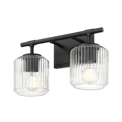 Z-Lite Landon 14" 2-Light Matte Black Clear Ribbed Glass Shade Vanity Light