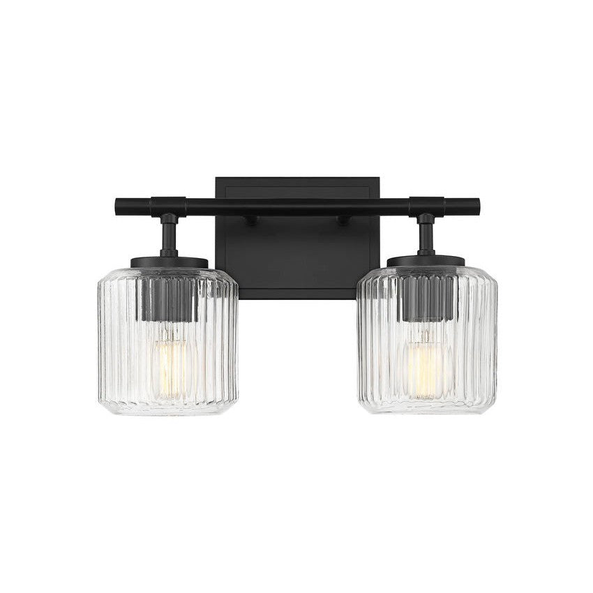 Z-Lite Landon 14" 2-Light Matte Black Clear Ribbed Glass Shade Vanity Light