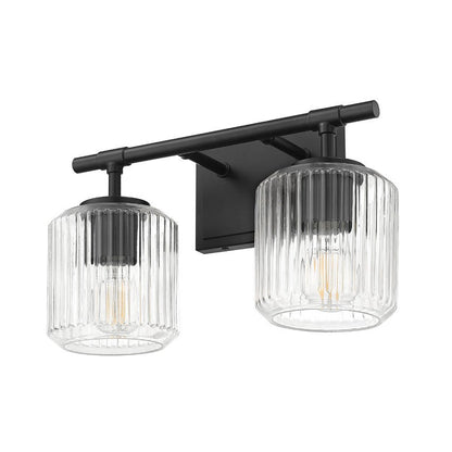 Z-Lite Landon 14" 2-Light Matte Black Clear Ribbed Glass Shade Vanity Light