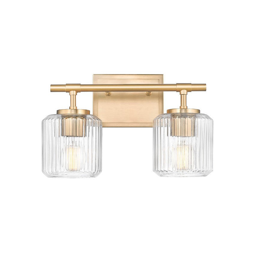 Z-Lite Landon 14" 2-Light Modern Gold Clear Ribbed Glass Shade Vanity Light