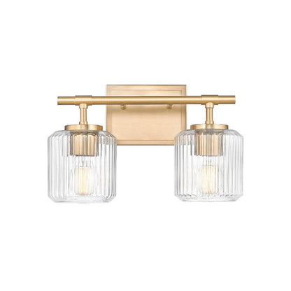 Z-Lite Landon 14" 2-Light Modern Gold Clear Ribbed Glass Shade Vanity Light