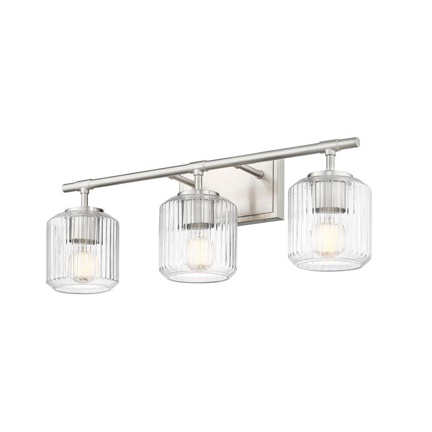 Z-Lite Landon 24" 3-Light Brushed Nickel Clear Ribbed Glass Shade Vanity Light