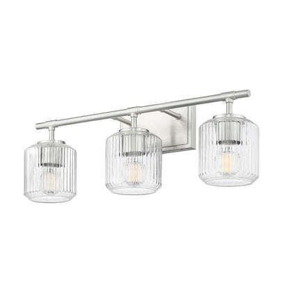 Z-Lite Landon 24" 3-Light Brushed Nickel Clear Ribbed Glass Shade Vanity Light