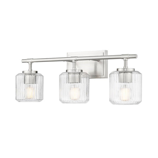 Z-Lite Landon 24" 3-Light Brushed Nickel Clear Ribbed Glass Shade Vanity Light